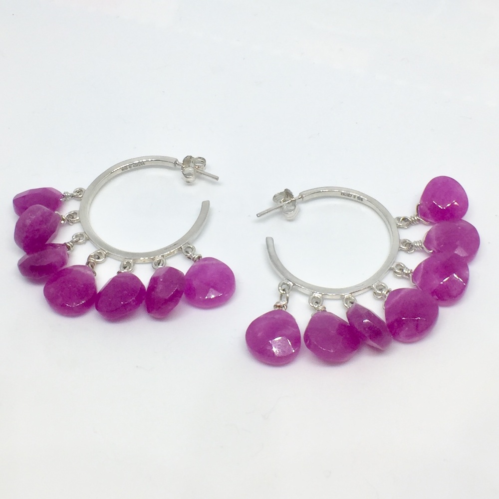 Sterling Silver & Ruby Hoop Earrings